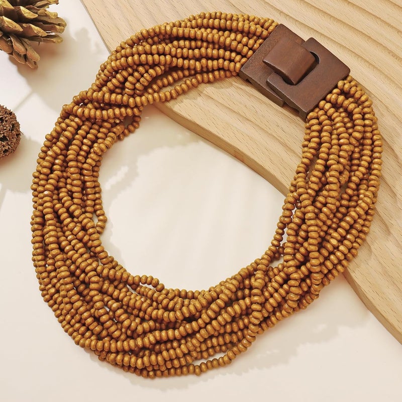 Coiris Beaded Strand Necklace for Women Boho Chunky Beaded Strand Necklace Bohemian Summer Beach Necklace Jewelry for Women(N0059-Black) - Image 5